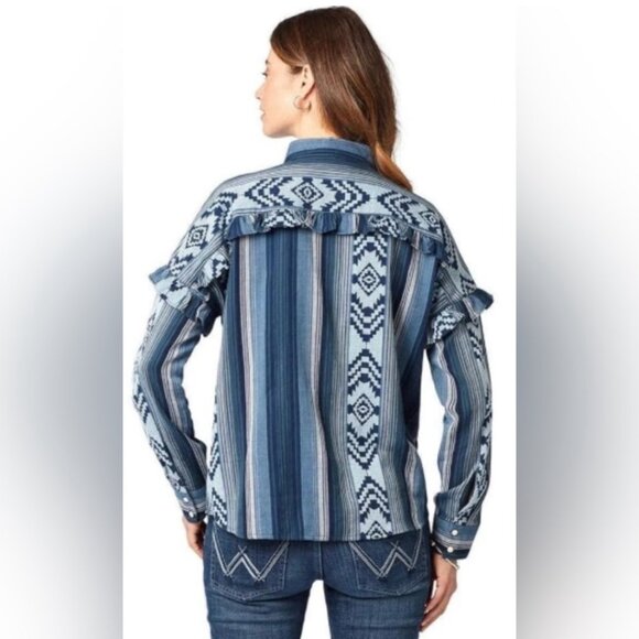 Wrangler Retro large Coastal Cowgirl Aztec Southwestern Cotton Snap button shirt - Picture 2 of 16